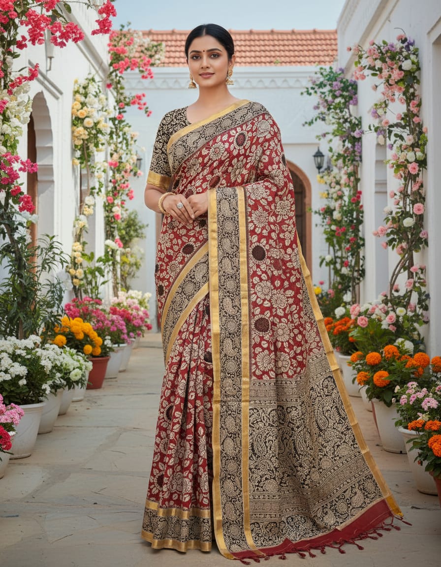 KALAMKARI PRINT NELLORE SILK SAREE